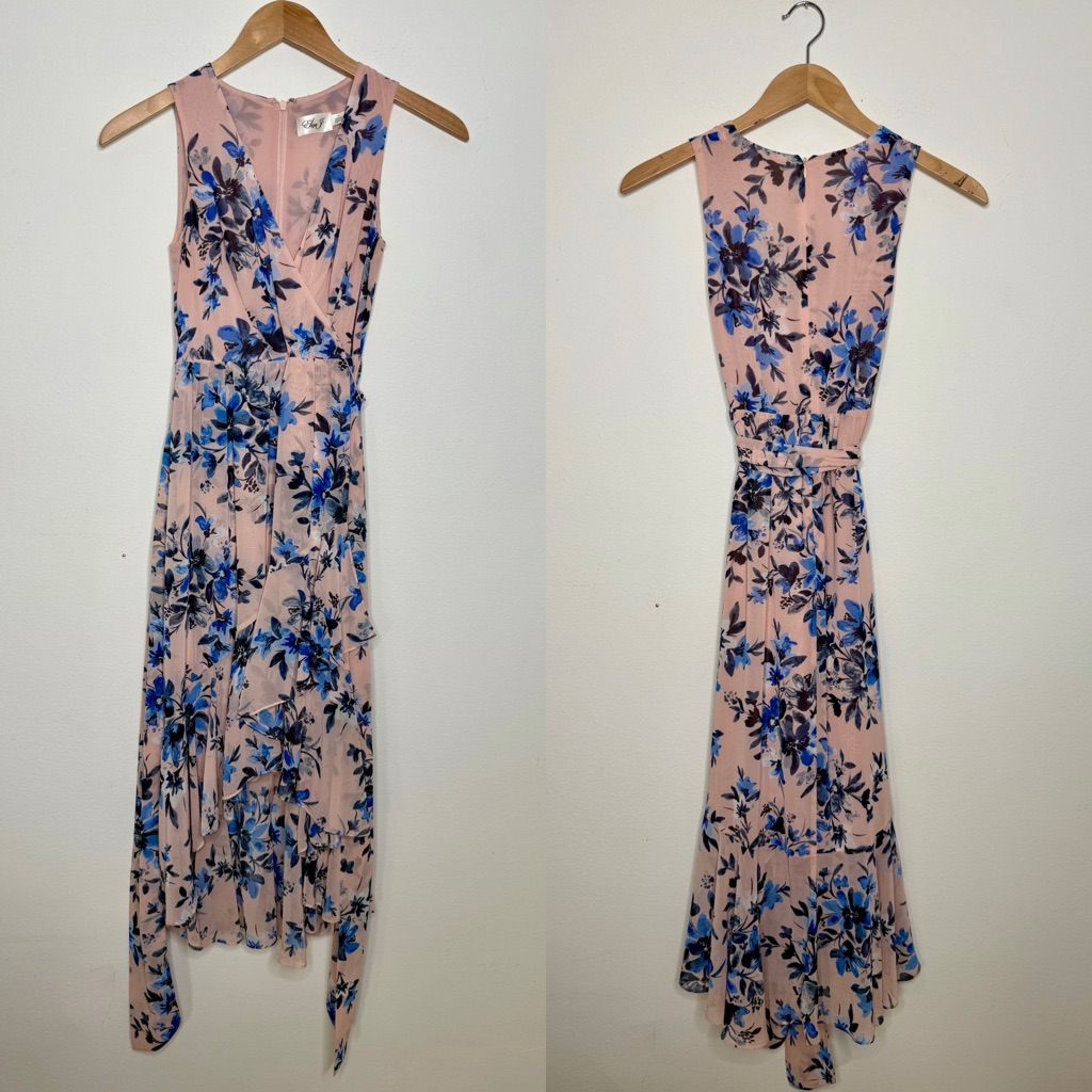 Eliza J | Pink High-Low Dress With Blue Floral - Small